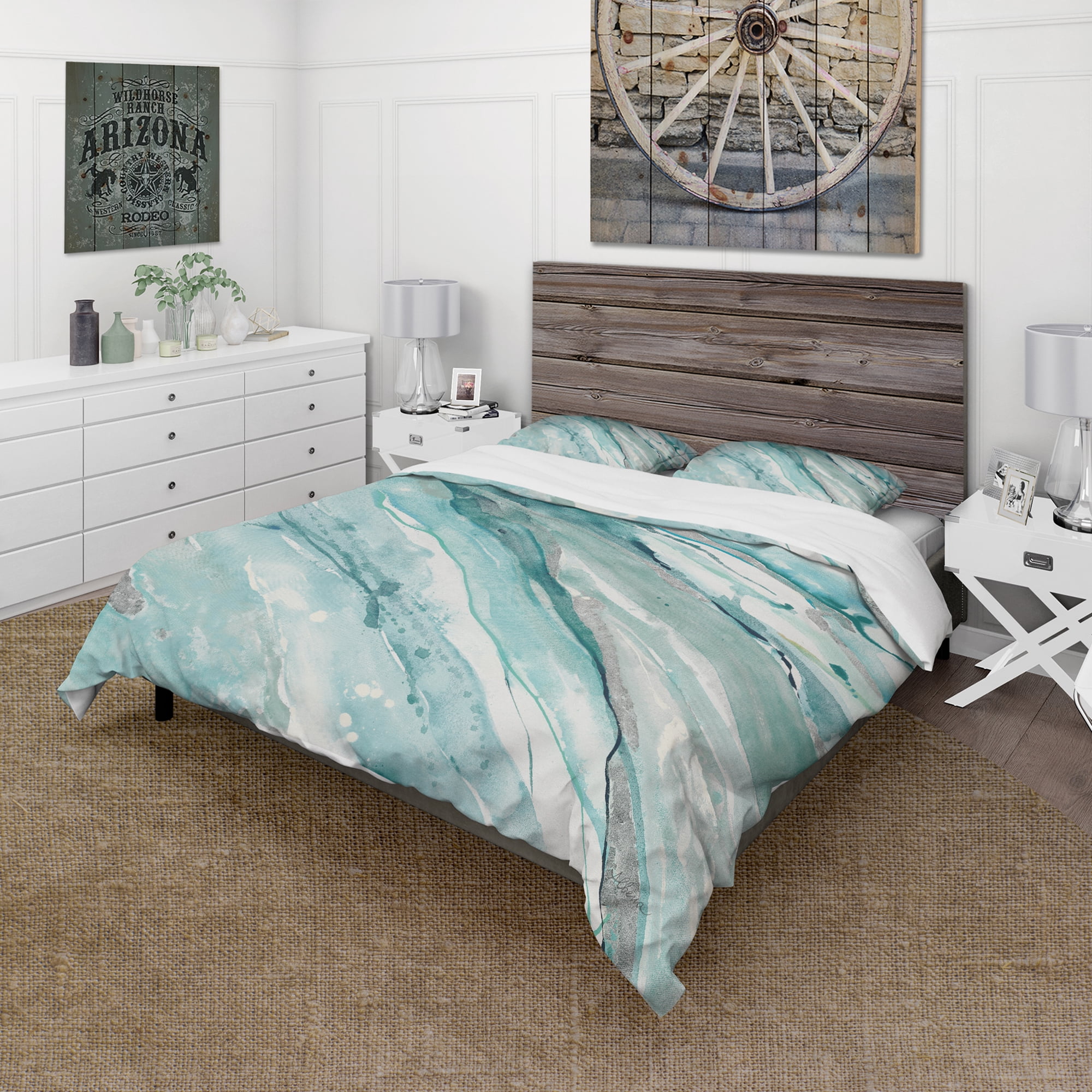 Designart 'Silver Springs II Blue Green' Farmhouse Duvet Cover Set