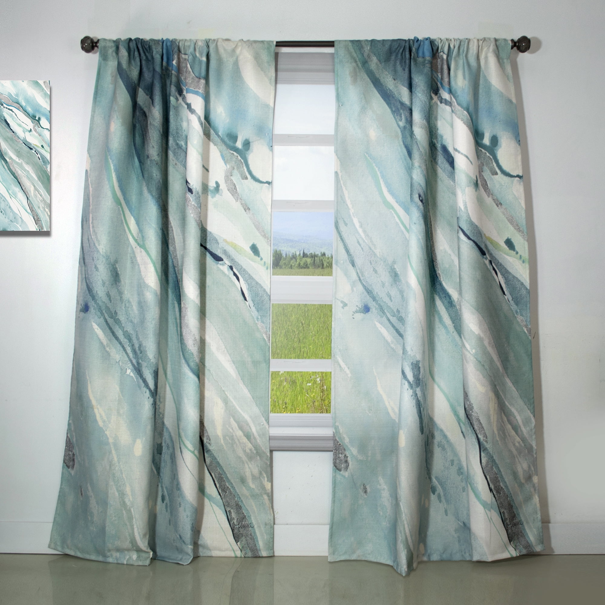 Designart 'Silver Springs II Blue Green' Nautical & Coastal Curtain Panel
