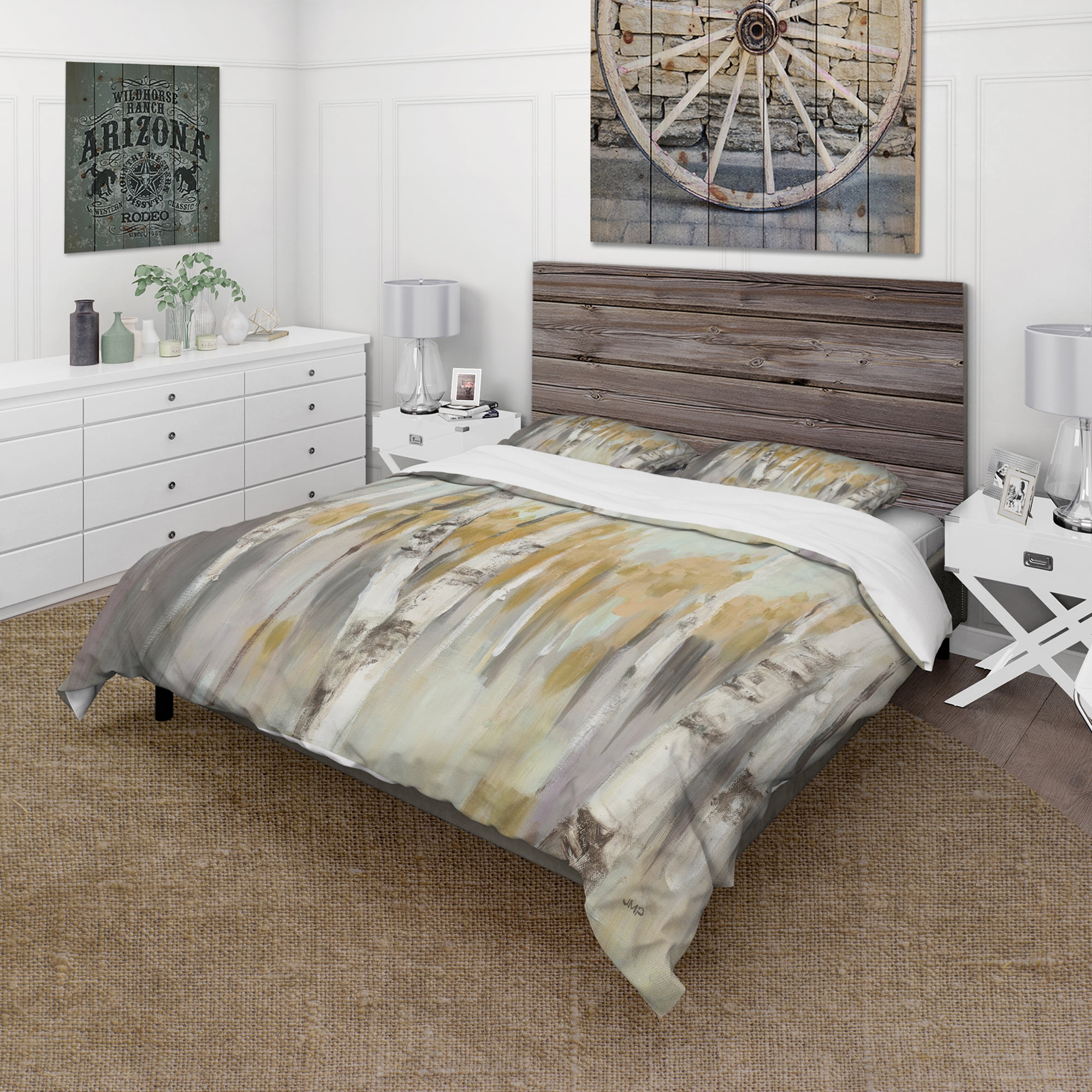 Designart 'Silver and Yellow Birch Forest' Cottage Duvet Cover Set