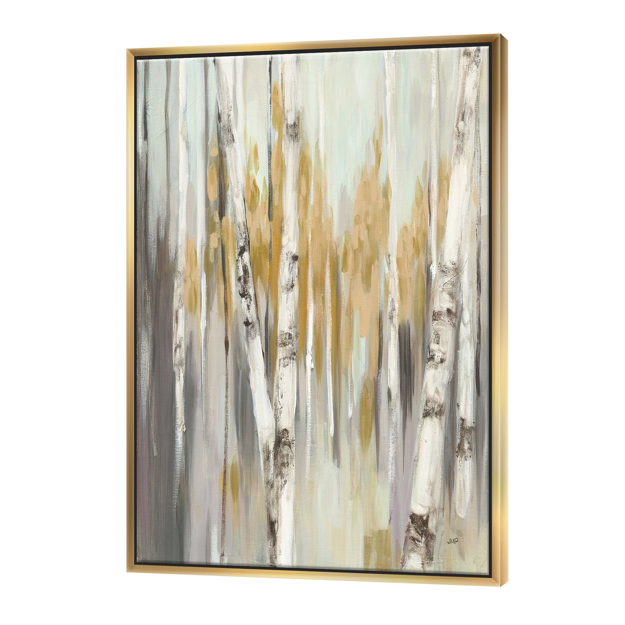 Designart ' Silver and Yellow Birch Forest ' Cottage Framed Canvas
