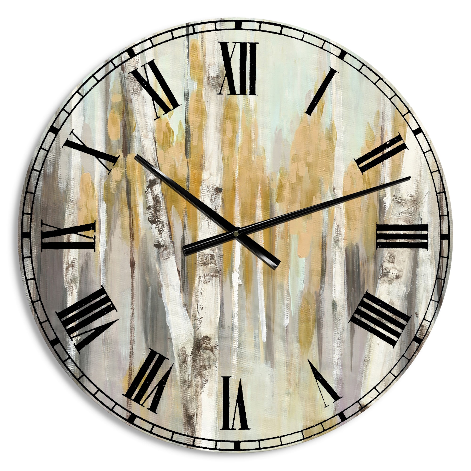 Designart 'Silver and Yellow Birch Forest' Farmhouse wall clock