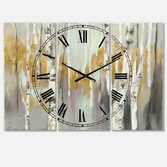 Designart 'Silver and Yellow Birch Forest II' Farmhouse Wall Clock