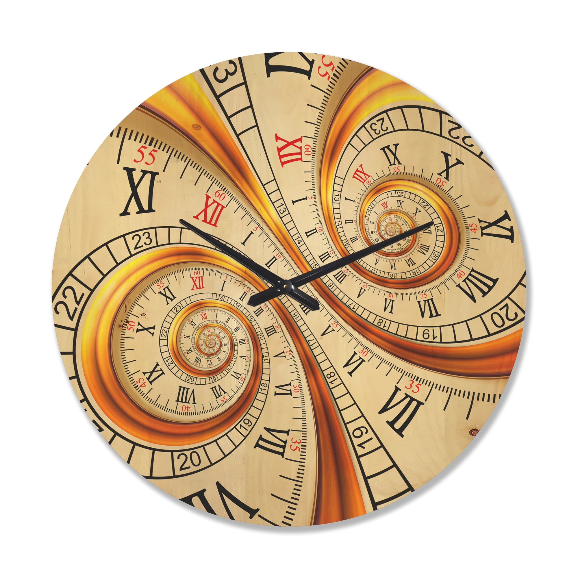 Designart 'Silver metal fractal Roman Numaric' Modern Wood Wall Clock
