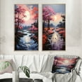 thumbnail image 1 of Designart "Silvery Waters of a Pink River II" Lake Framed Wall Art Set Of 2 - Pink Landscapes Gallery Wall Frame Set For Home Decor, 1 of 7