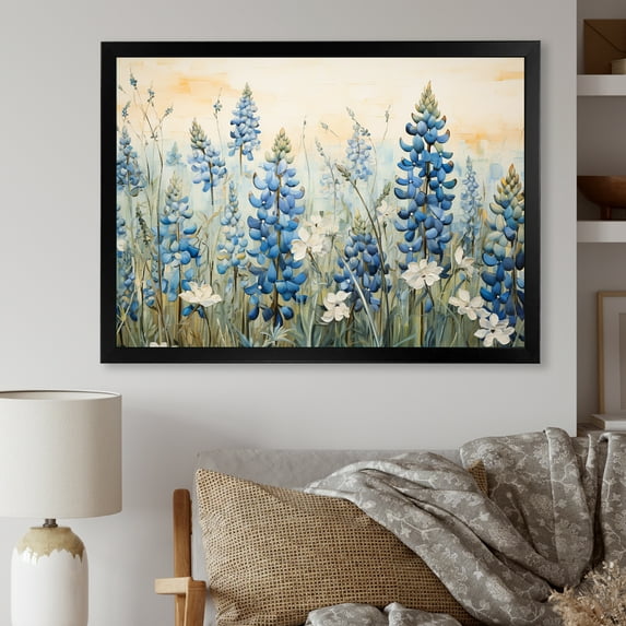 Designart "Simple Blue Bonnets In Meadow II" Blue Bonnets Picture Framed Wall Decor