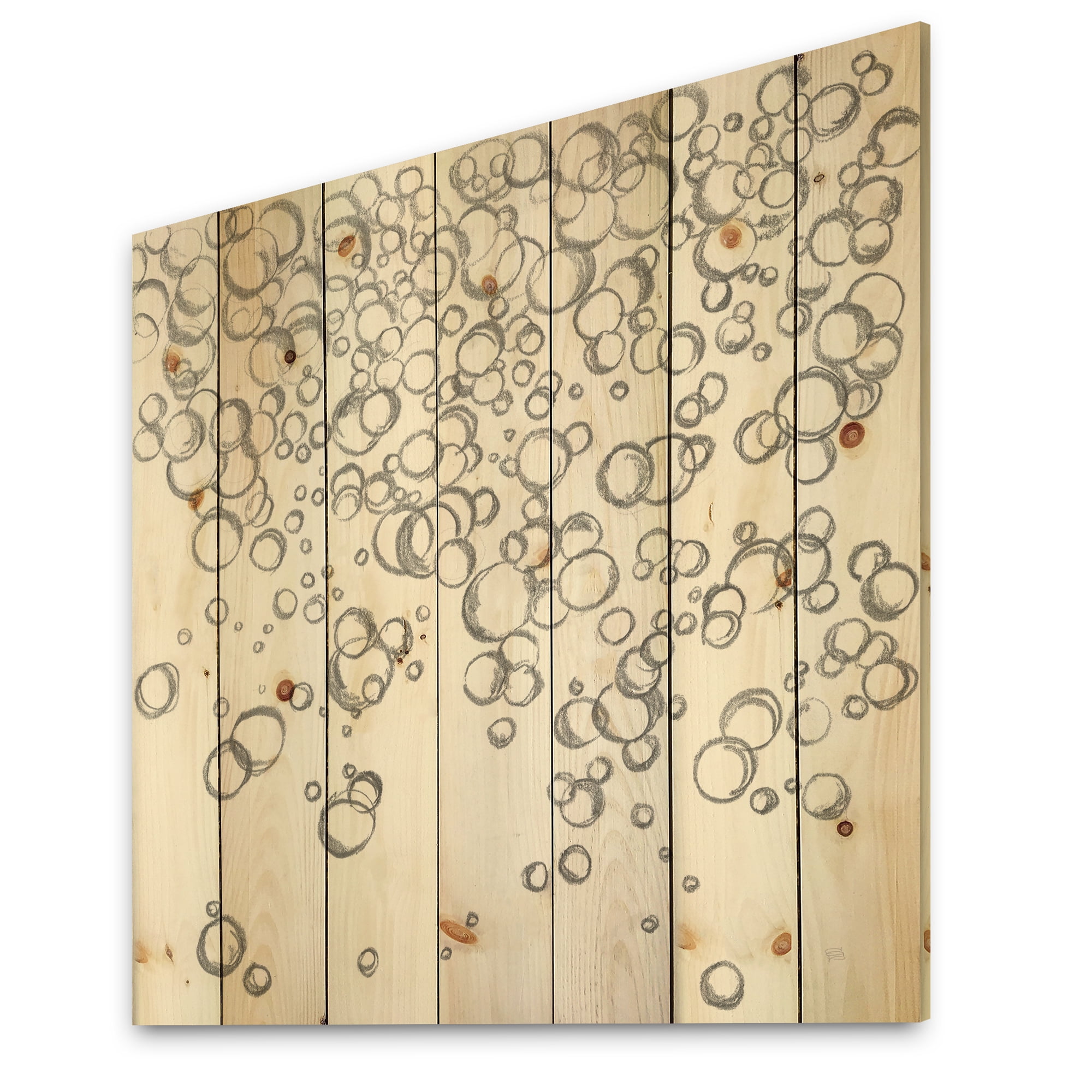 Designart 'Simple Bubbles I' Mid-Century Modern Print on Natural Pine Wood