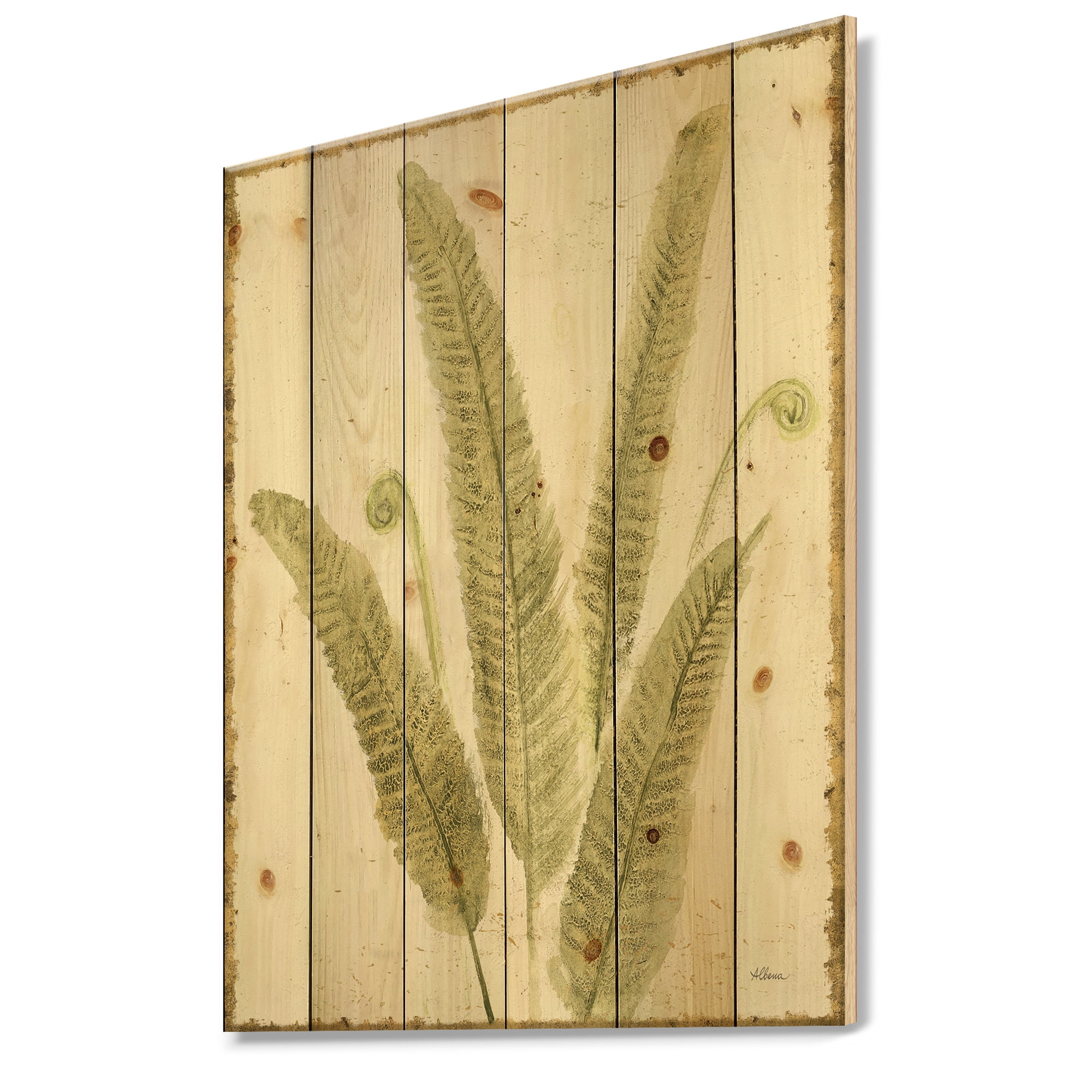 Designart 'Simple Forest Leaves II' Floral & Botanical Print on Natural Pine Wood