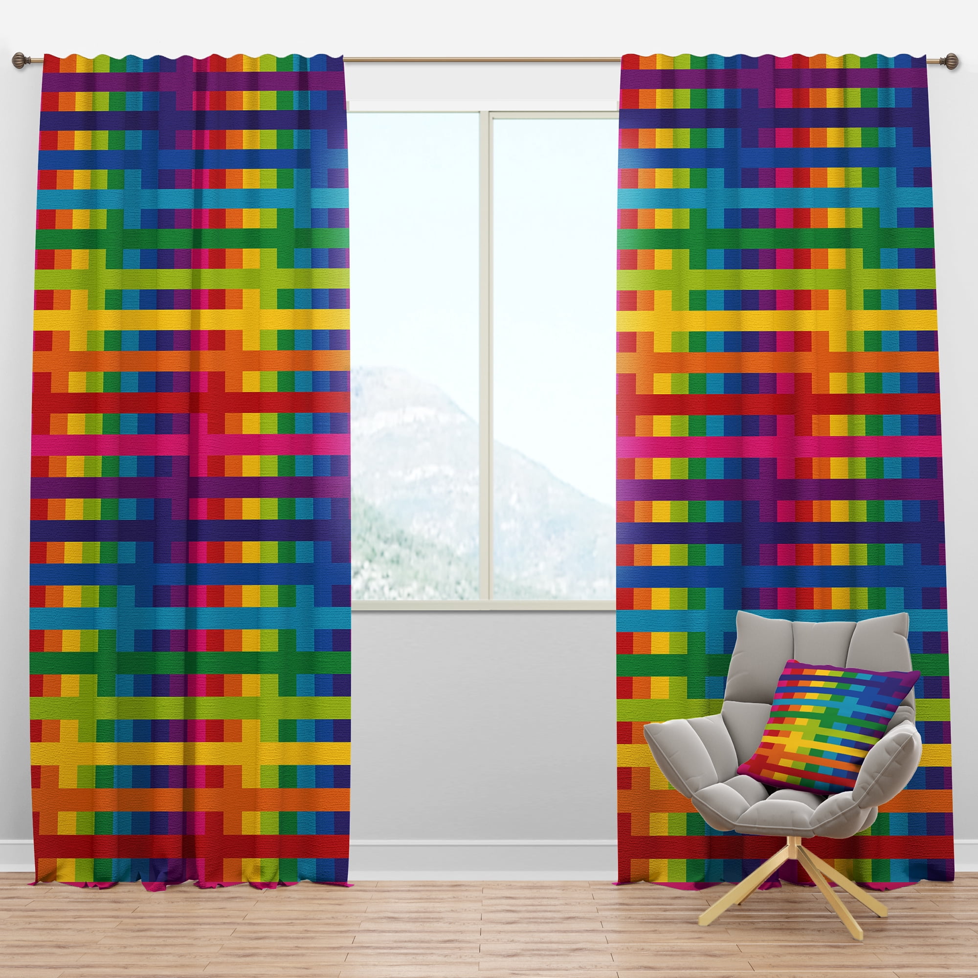 Designart 'Simple Geometric Pattern With Rainbow Colors ' Mid-Century Modern Blackout Curtain Panel