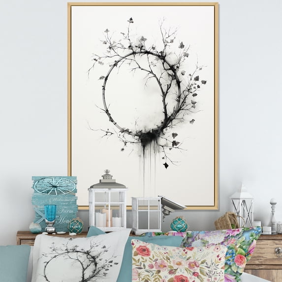 Designart "Simple Monochrome Wreath" Wreath Floater Framed Wall Art Prints
