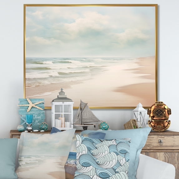 Designart "Simplicity Beach Landscape VI" Nautical & Beach Floater Framed Wall Decor