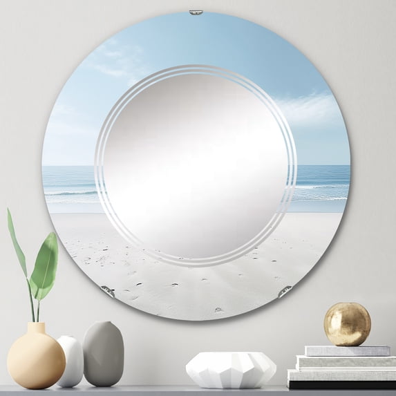 Designart "Simplicity Beachside Serenity" Nautical & Beach Round Wall Mirror - Coastal Oval Printed Decorative Oversized Mirror - Multiple Color Options