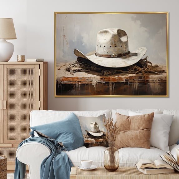 Designart "Simplicity Cowboy Hat II" Cowboys Floater Framed Wall Decor