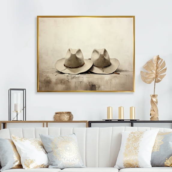 Designart "Simplicity Cowboy Hats" Cowboys Floater Framed Canvas Wall Art
