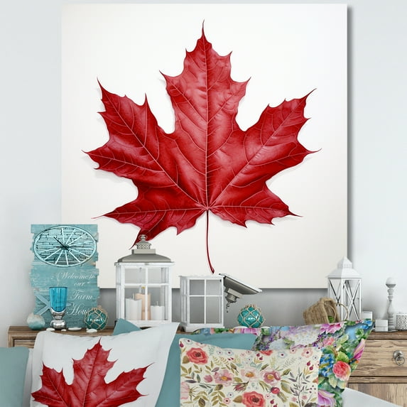 Designart "Simplicity In Scarlet Maple Leaf I" Leaves Canvas Prints