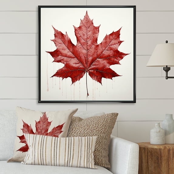 Designart "Simplicity In Scarlet Maple Leaf" Leaves Floater Framed Canvas Wall Art