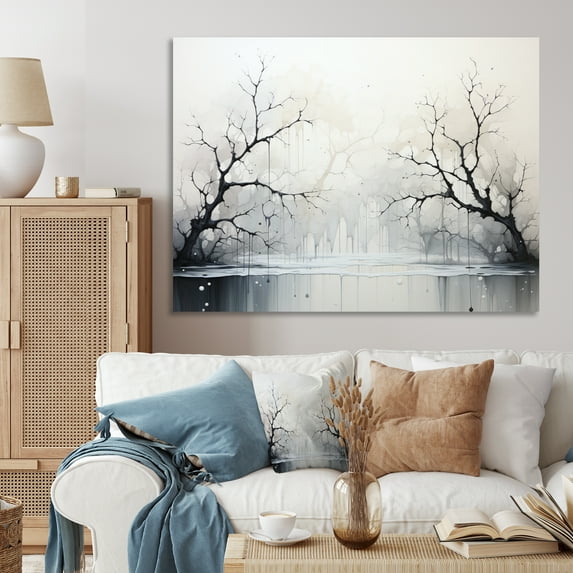 Designart "Simplicity Monochrome Serenity River" Modern Canvas Art Print