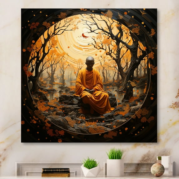 Designart "Simplicity Orange Buddhism Guru III" Spiritual Canvas Print