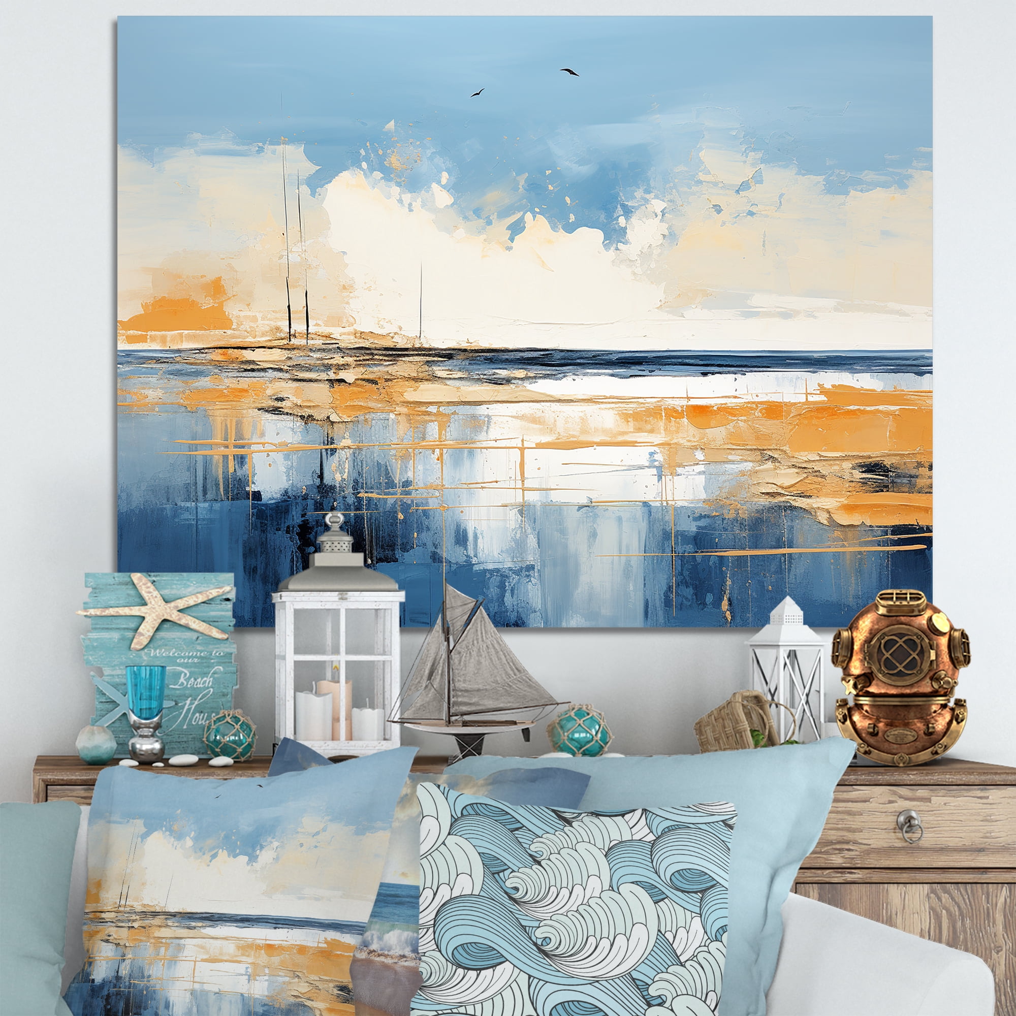 Designart "Simplicity by the Seaside in Blue and Yellow II" Extra Large