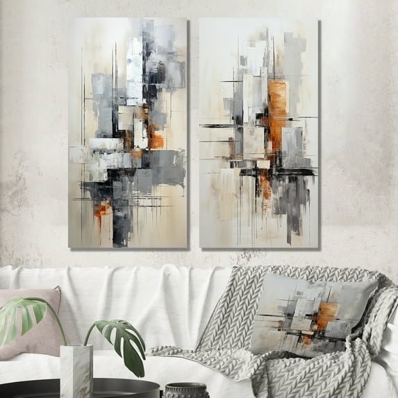 Designart "Simplified Compilation V" Abstract Collages Wall Art Set Of 2 - White Abstract Wall Decor Set Of 2