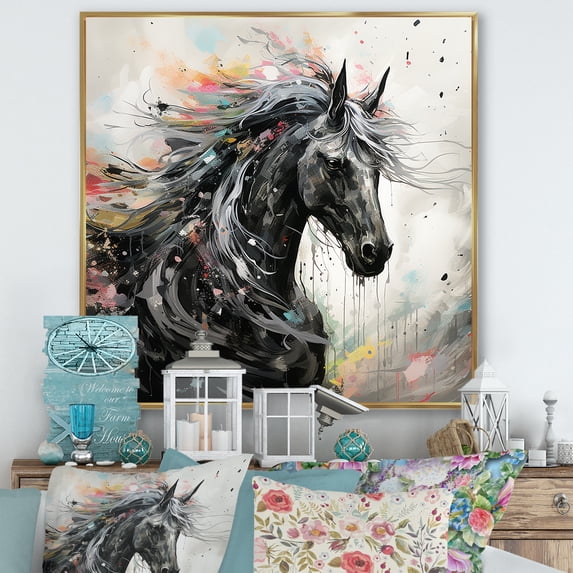 Designart "Simplified Galloping Horse II" Unicorns Floater Framed Canvas Wall Art