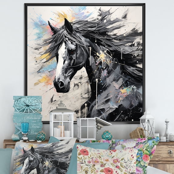 Designart "Simplified Galloping Horse III" Unicorns Floater Framed Canvas Prints