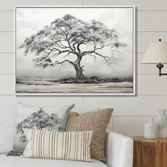 Designart "Simplistic African Tree Essence I" Tree African Floater Framed Canvas Prints