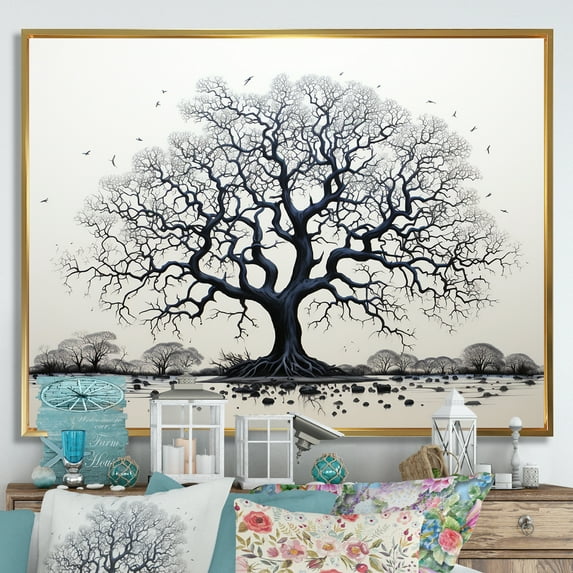 Designart "Simplistic African Tree Essence II" Tree African Floater Framed Wall Decor