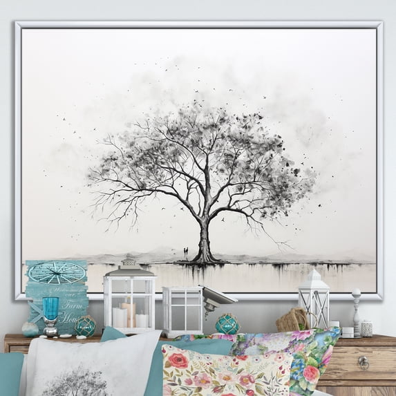 Designart "Simplistic African Tree Essence V" Tree African Floater Framed Wall Art Living Room