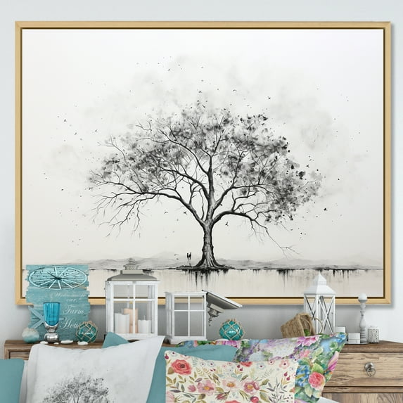 Designart "Simplistic African Tree Essence V" Tree African Floater Framed Wall Art Living Room