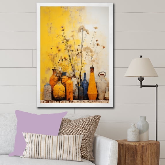 Designart "Simplistic Amber Ceramics I" Boho Pottery Picture Framed Canvas Prints