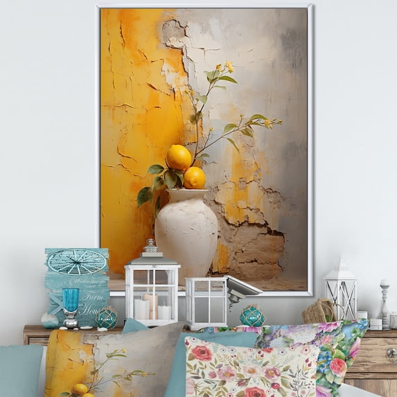 Designart "Simplistic Amber Ceramics II" Boho Pottery Floater Framed Wall Decor