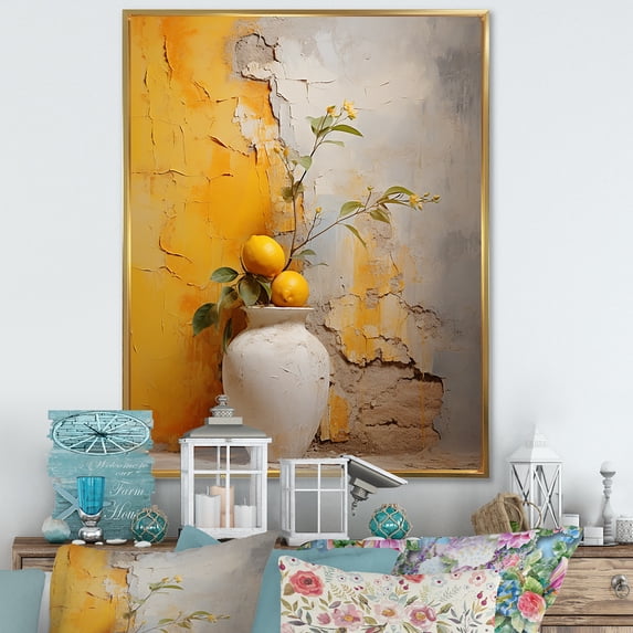 Designart "Simplistic Amber Ceramics II" Boho Pottery Floater Framed Wall Decor