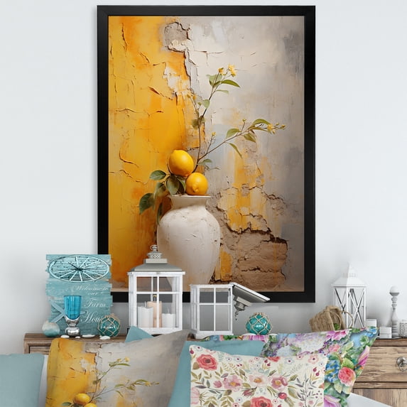 Designart "Simplistic Amber Ceramics II" Boho Pottery Picture Framed Wall Decor