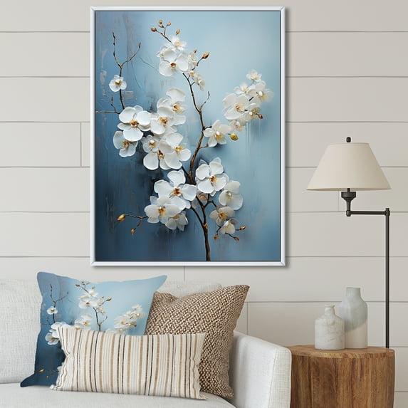 Designart "Simplistic Beige And Gold Orchids I" Orchids Floater Framed Wall Art Prints