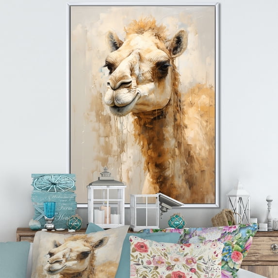 Designart "Simplistic Beige Camel I" Animals Camel Floater Framed Wall Art Prints