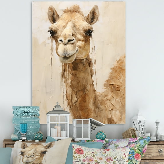 Designart "Simplistic Beige Camel II" Animals Camel Wall Art Living Room