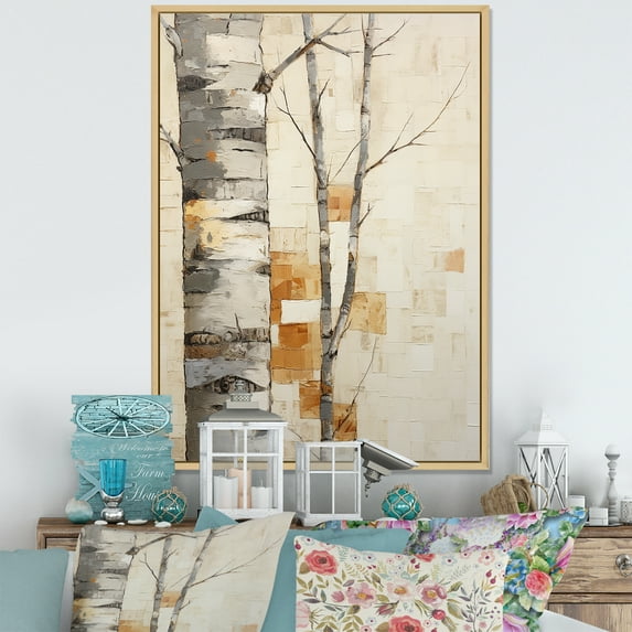 Designart "Simplistic Birch Essence I" Tree Birch Floater Framed Wall Decor