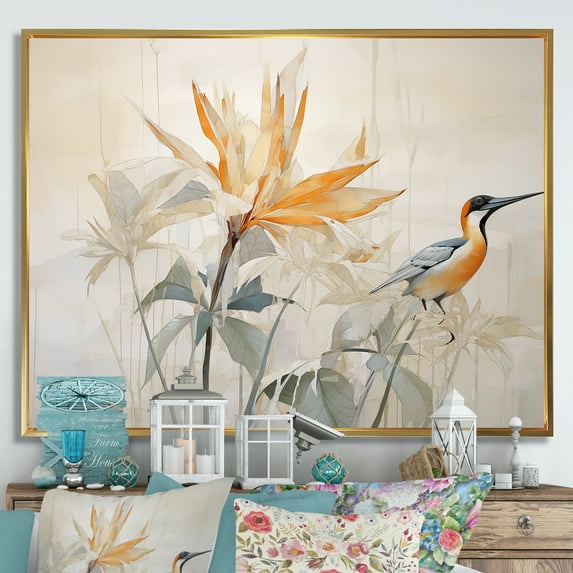 Designart "Simplistic Birds of Paradise" Birds Of Paradise Floater Framed Wall Art Prints
