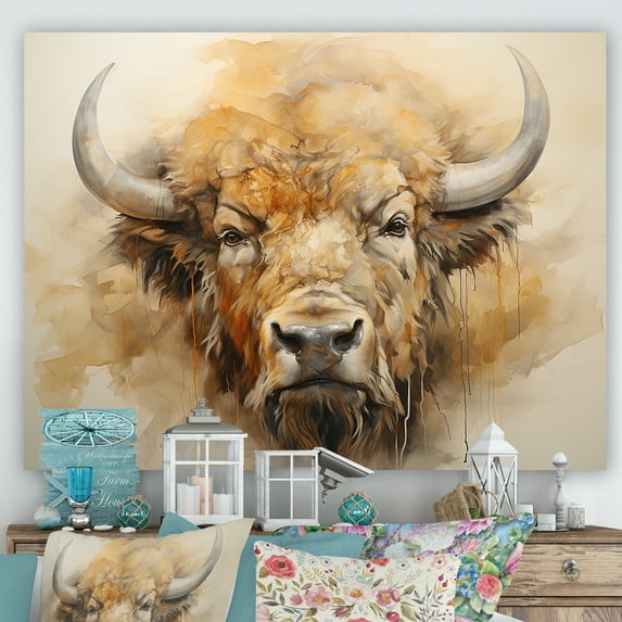 Designart "Simplistic Bison Head" Animals Bison Wall Art Living Room