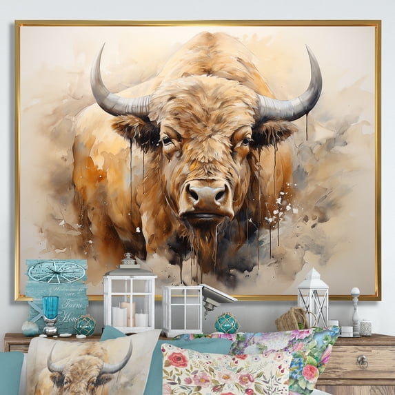 Designart "Simplistic Bison Likeness" Animals Bison Floater Framed Canvas Wall Art