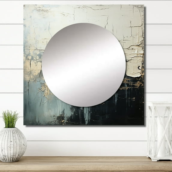 Designart "Simplistic Black and White Wave Design II" coastal Square Mirror For Wall Decor - Large Cream Square Mirror Printed Wall Decor - Coastal Square Living Room Mirror