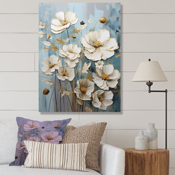Designart "Simplistic Buttercups On Azure Canvas II" Buttercups Wall Art Prints
