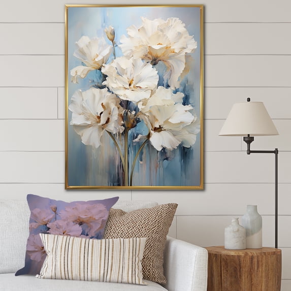 Designart "Simplistic Carnation Cluster" Carnations Floater Framed Wall Art Living Room