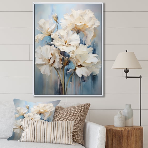 Designart "Simplistic Carnation Cluster" Carnations Floater Framed Wall Art Living Room