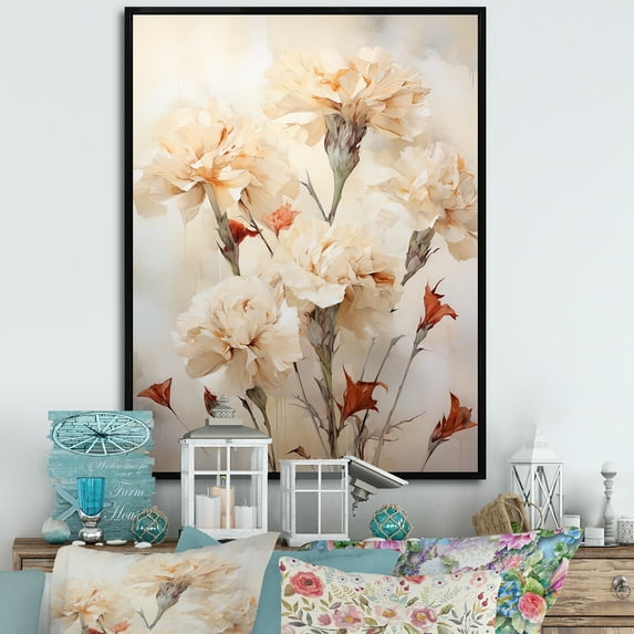 Designart "Simplistic Carnation Cluster I" Carnations Floater Framed Canvas Art Print