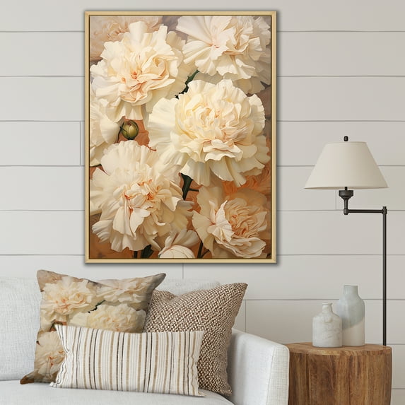 Designart "Simplistic Carnation Cluster II" Carnations Floater Framed Wall Art Living Room