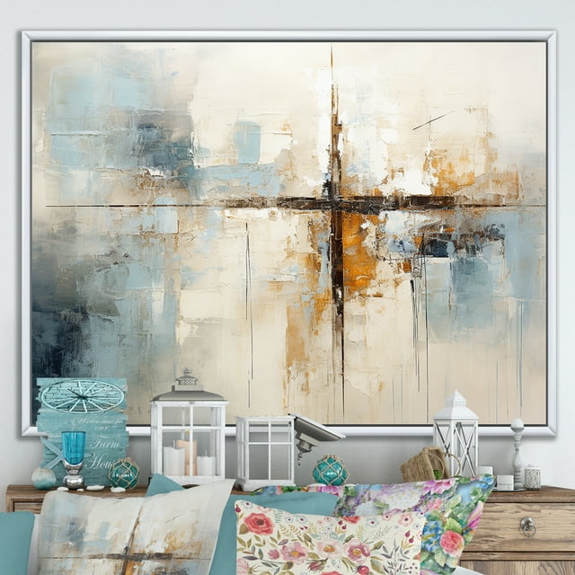 Designart "Simplistic Christian Cross Vision I" Christianity Floater Framed Wall Art Living Room