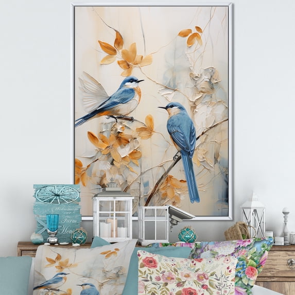 Designart "Simplistic Exotic Bird Floral Landscape" Birds Of Paradise Floater Framed Canvas Prints