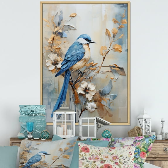 Designart "Simplistic Exotic Bird Floral Landscape II" Birds Of Paradise Floater Framed Canvas Art Print