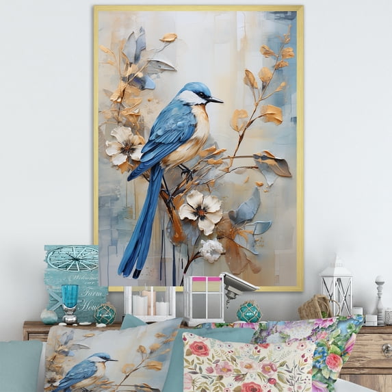 Designart "Simplistic Exotic Bird Floral Landscape II" Birds Of Paradise Picture Framed Canvas Art Print